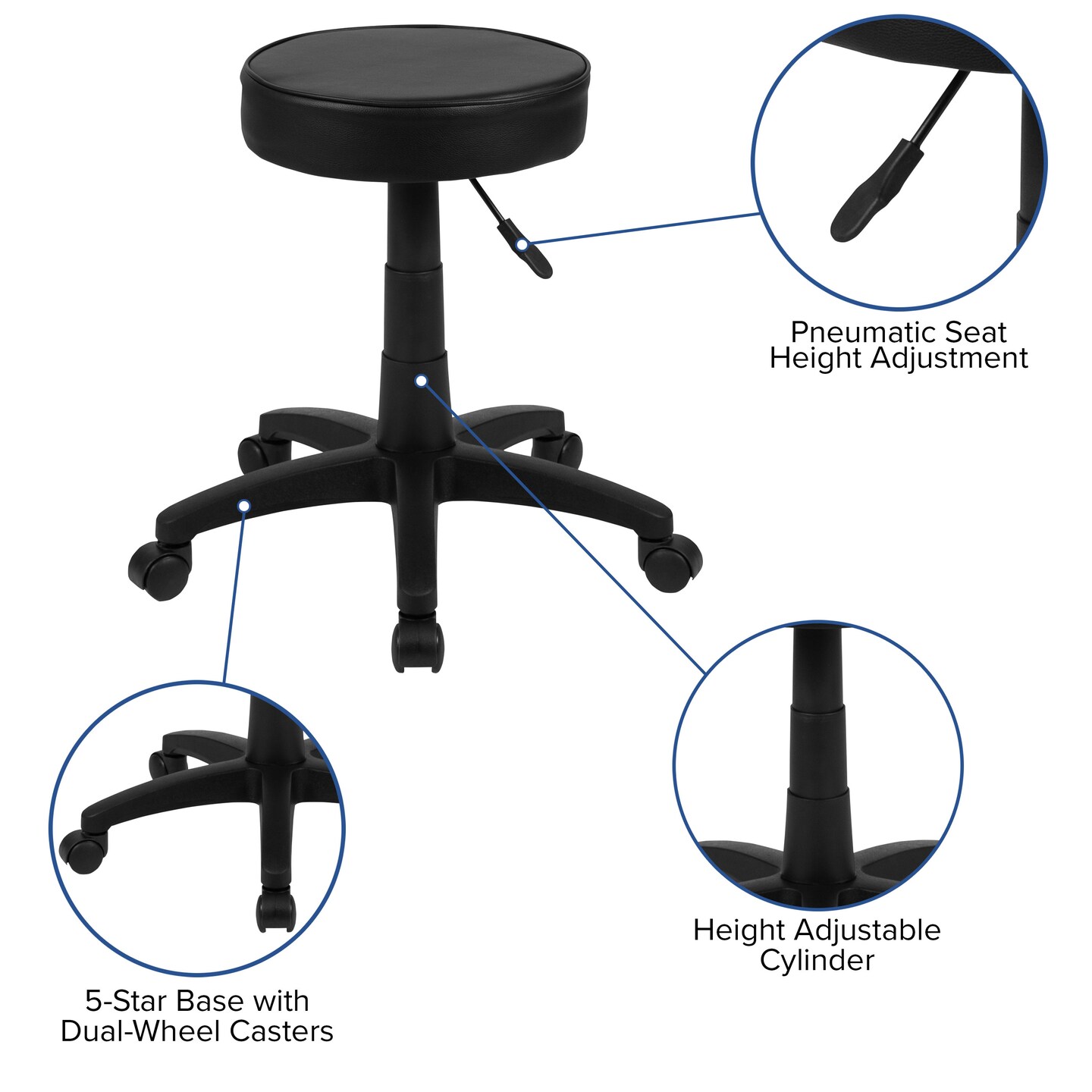 Emma and Oliver Adjustable Doctors Stool on Wheels with Ergonomic Molded Seat