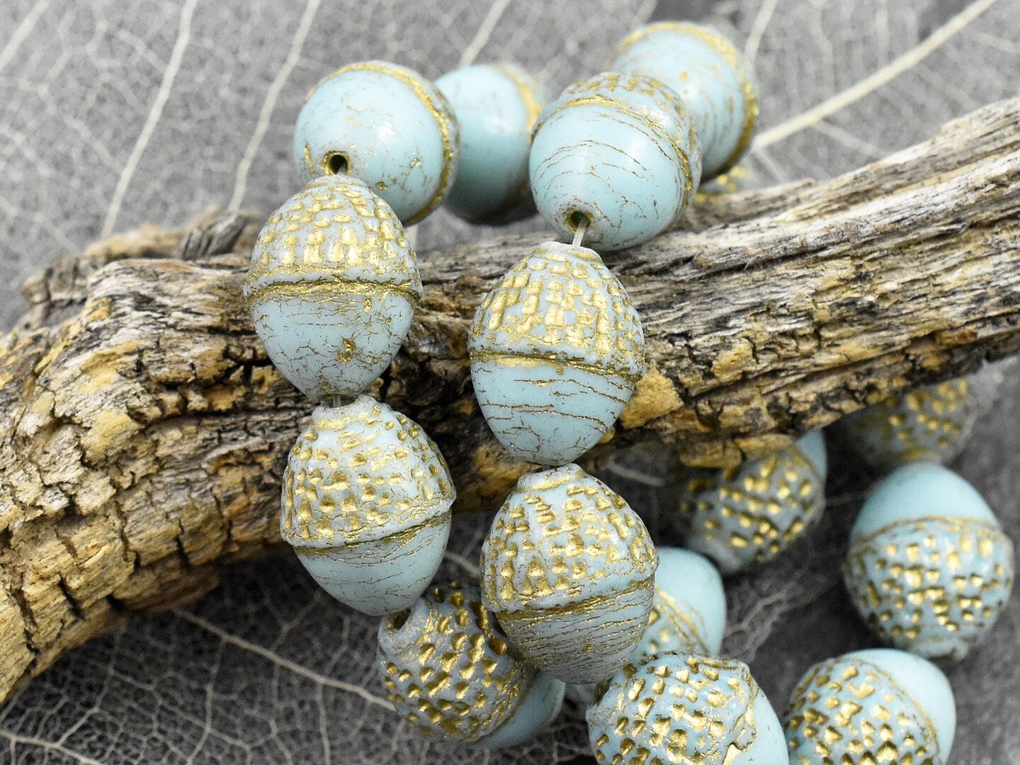 *8* 10x12mm Gold Washed Robins Egg Acorn Oval Beads