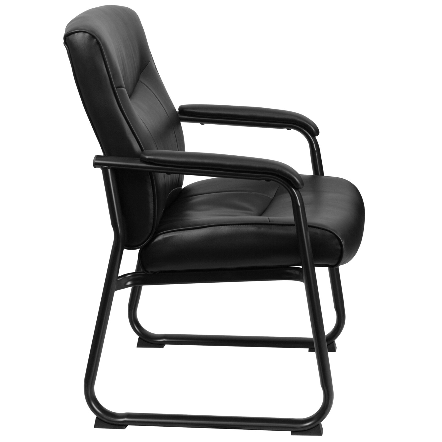 Emma + Oliver Black LeatherSoft Side Chair with Lumbar Support and Sled Base