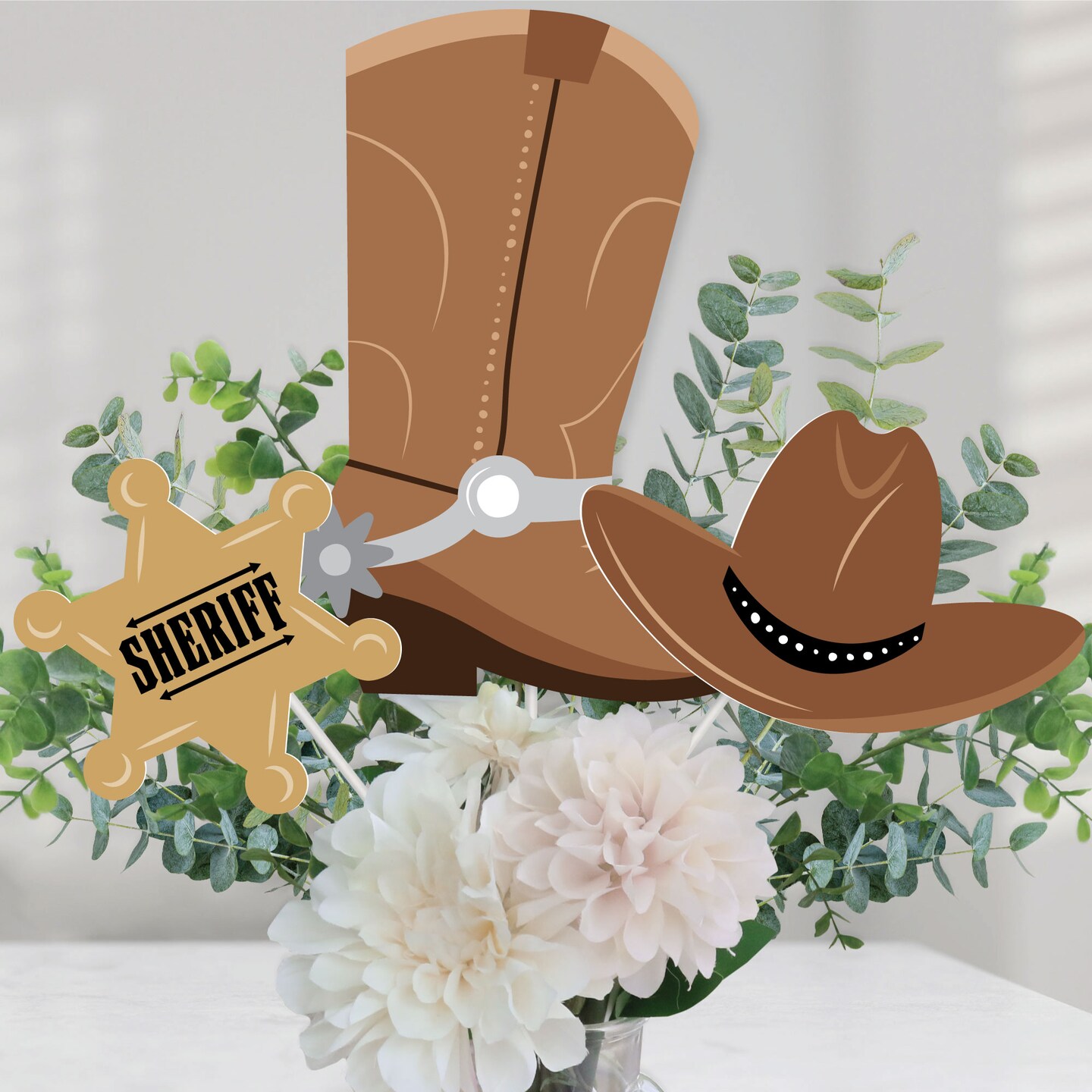 Big Dot of Happiness Western Hoedown - Wild West Cowboy Party Centerpiece Sticks - Table Toppers - Set of 15