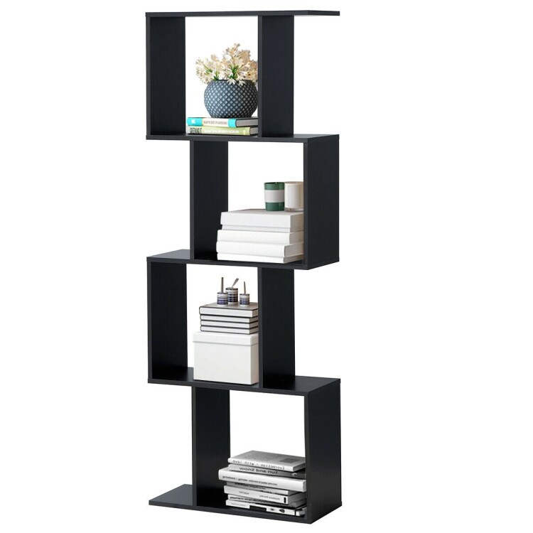 Black MDF Particle Board S-Shaped Bookcase and Display Rack