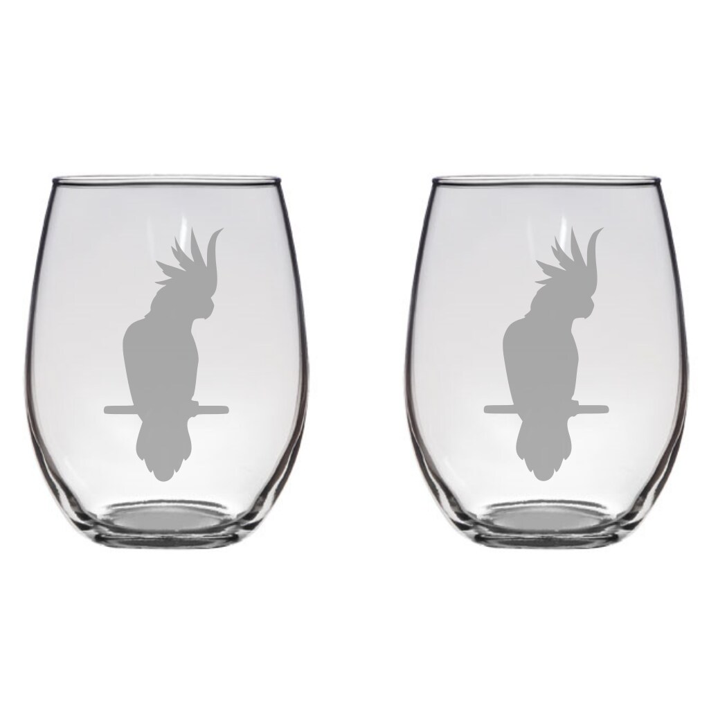 Cockatoo Etched Stemless Wine Glasses Free Personalization | MakerPlace ...