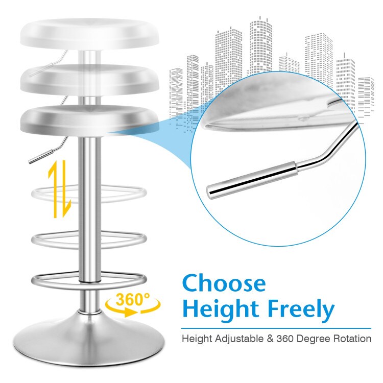Brushed Stainless Steel Bar Stool Adjustable Height Round Top