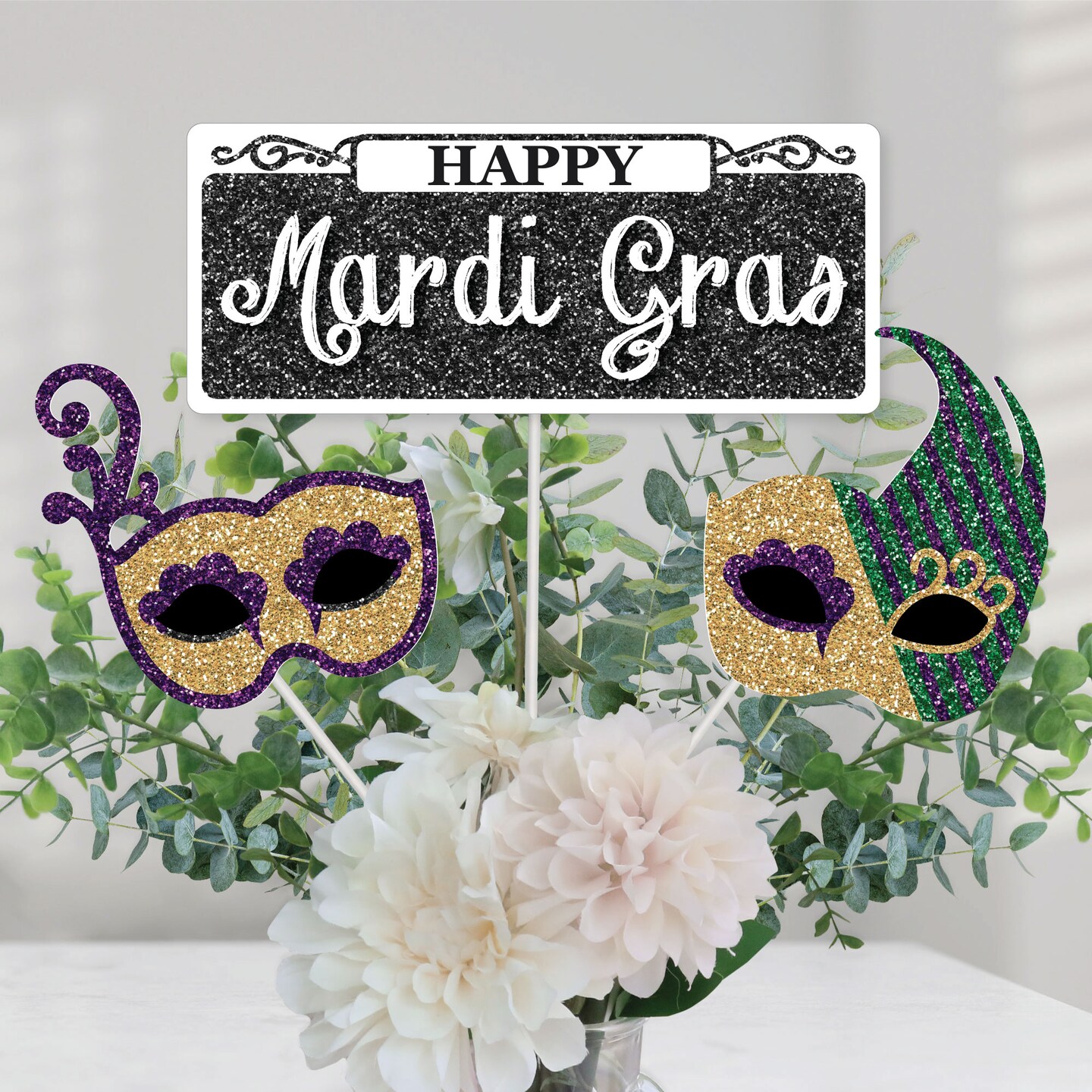 Big Dot of Happiness Mardi Gras - Masquerade Party Centerpiece Sticks - Table Toppers - Set of 15