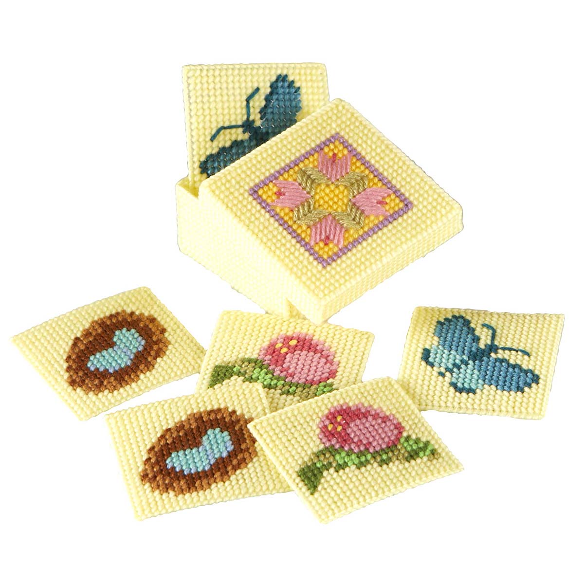 Sunflowers Coasters & Holder Plastic Canvas Paid Download
