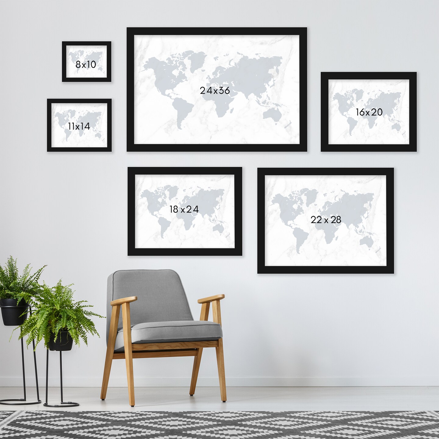 Marble World Map (Navy) by Samantha Ranlet Frame 