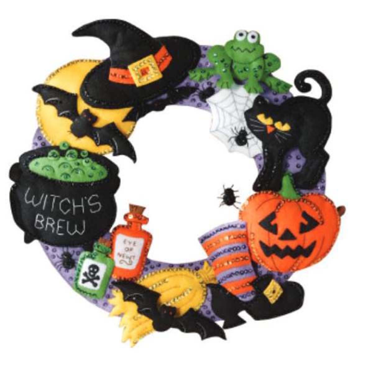 Bucilla  A Witch&#x27;s Brew Wreath Felt &#x26; Sequin Kit