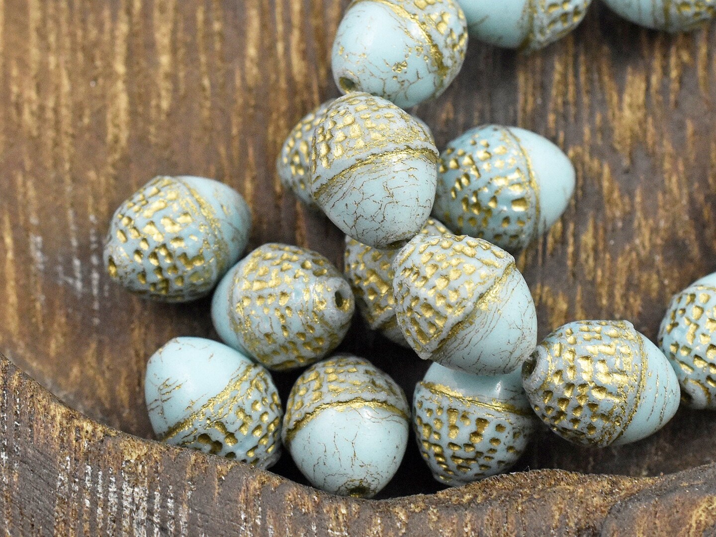 *8* 10x12mm Gold Washed Robins Egg Acorn Oval Beads