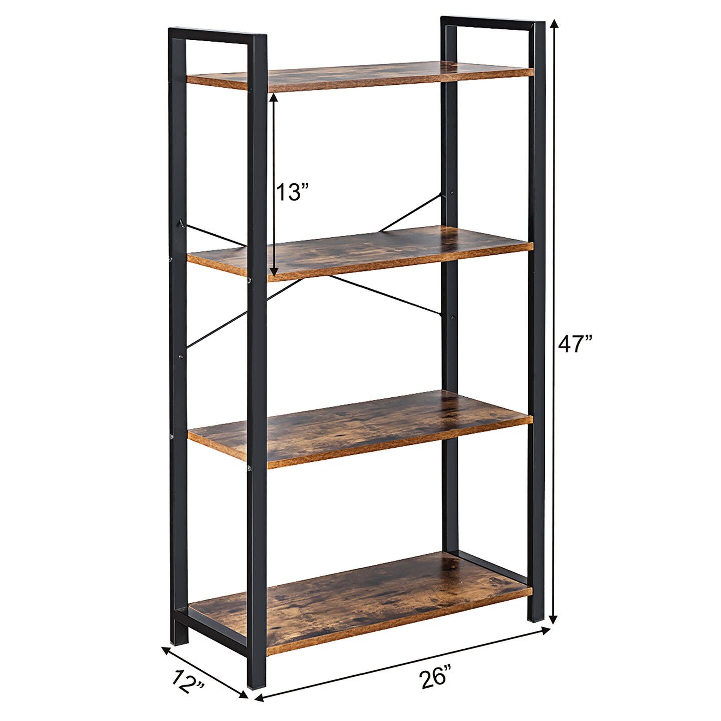 Costway 4-Tier Bookshelf Industrial Bookcase Diaplay Shelf Storage Rack Rustic Brown\Black