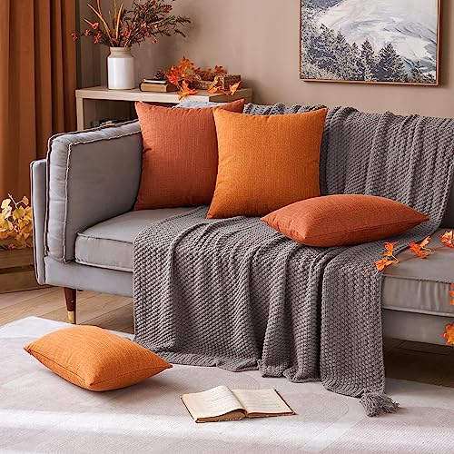 MIULEE Pack of 2 Fall Decorative Throw Pillow Covers Linen Burlap Square Solid Farmhouse Modern Concise Throw Cushion Case Pillowcase for Sofa Car Couch 18x18 Inch Burnt Orange