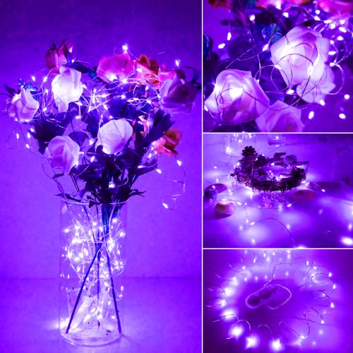 16 Packs 20 LED Purple Fairy String Lights Battery Operated Waterproof 6.6 Feet Silver Copper Wire Firefly Starry Moon Lights for DIY Bottle Costume Wedding Party Bedroom Table Decor