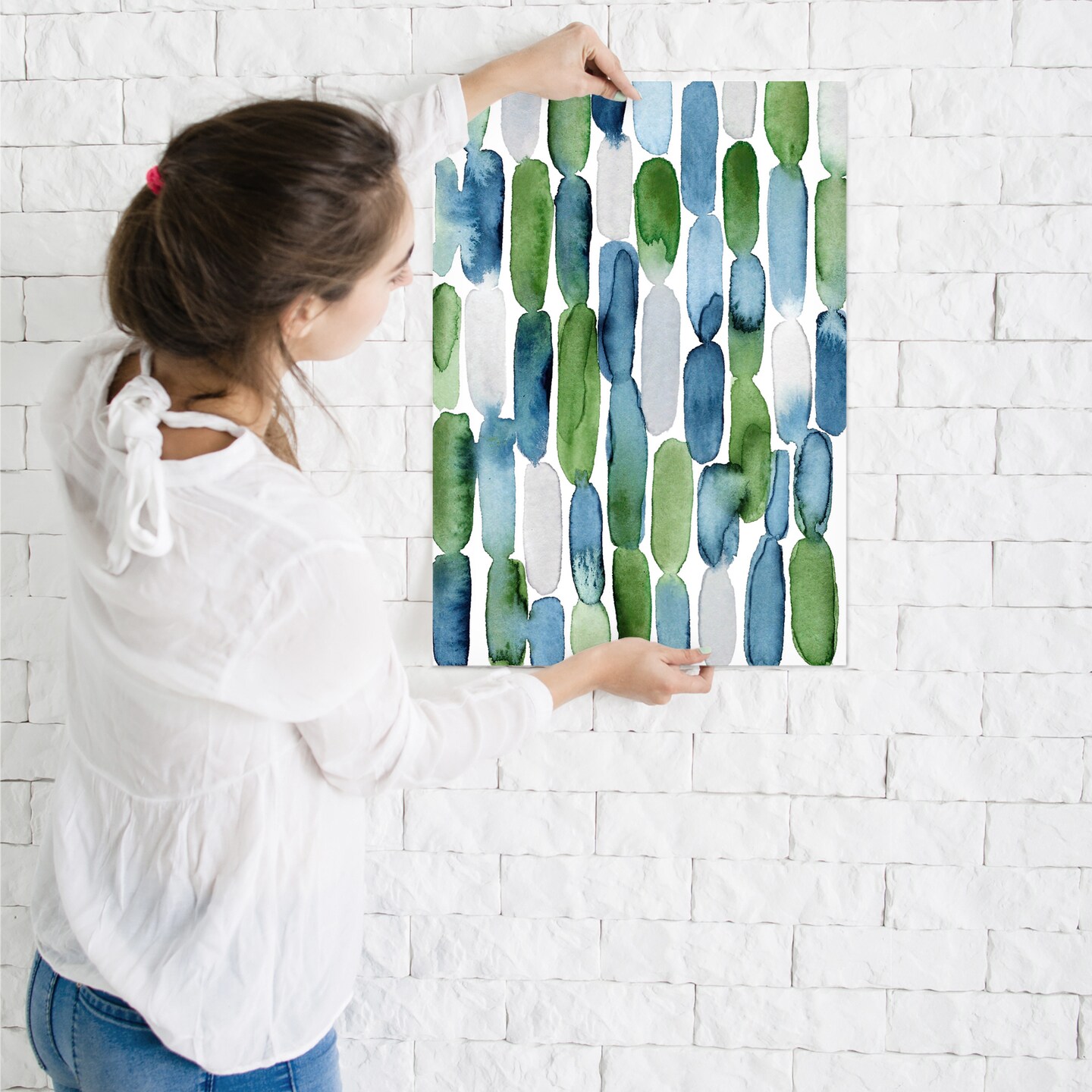 Watercolor Blue Green Strokes by Lisa Nohren  Poster Art Print - Americanflat