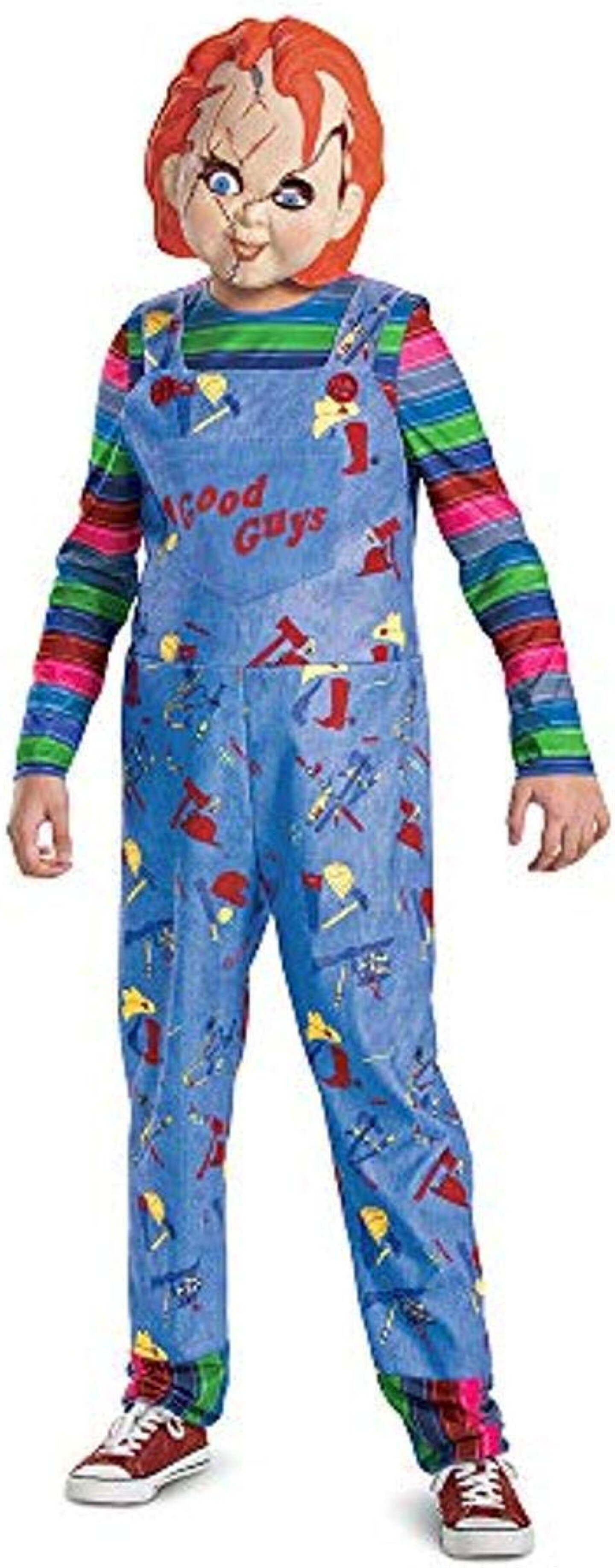 Official Childs Play Chucky Costume Jumpsuit and Mask Outfit, Classic Child Size Extra Large (14-16)