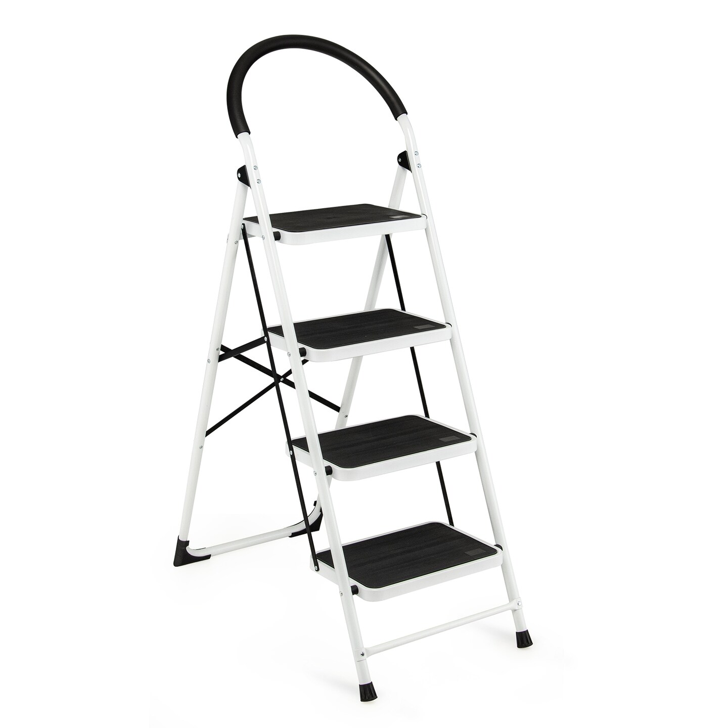 4-Step Folding Ladder with Anti-Slip Pedal Platform and Rubber Support