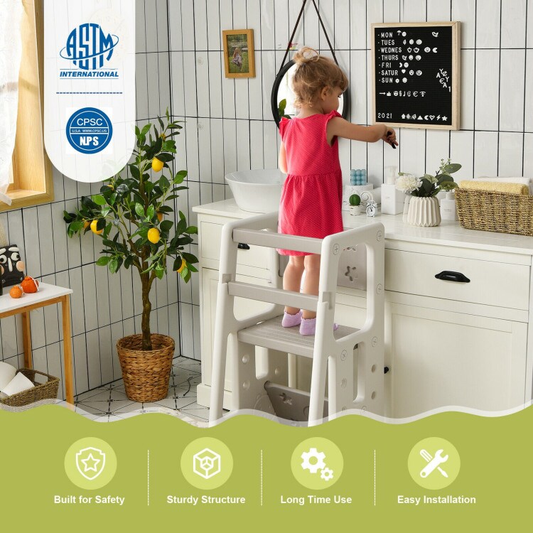 Kids Kitchen Step Stool with Double Safety Rails