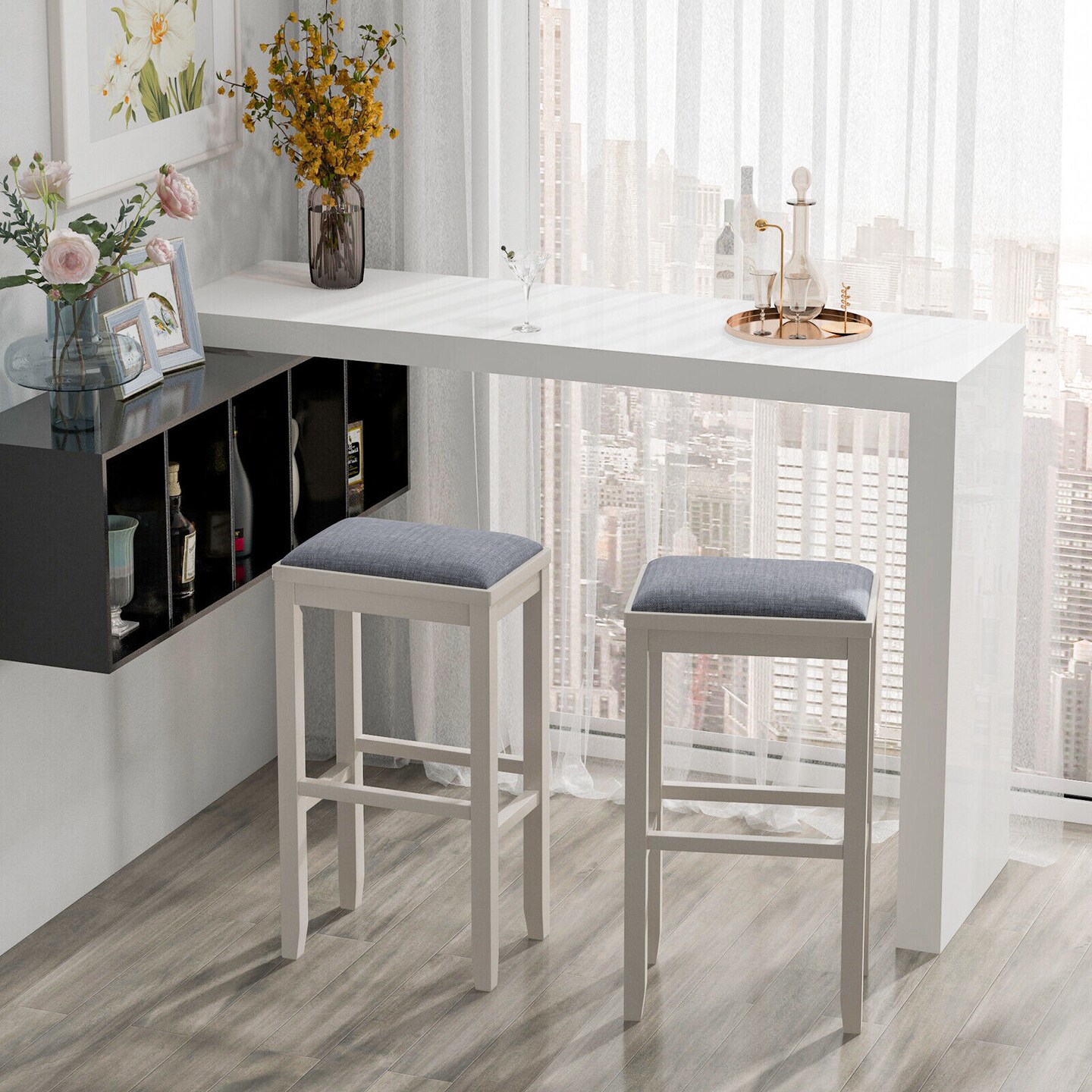 Rubber Wood Linen Bar Stools &#x2013; Backless, 265 lbs Capacity