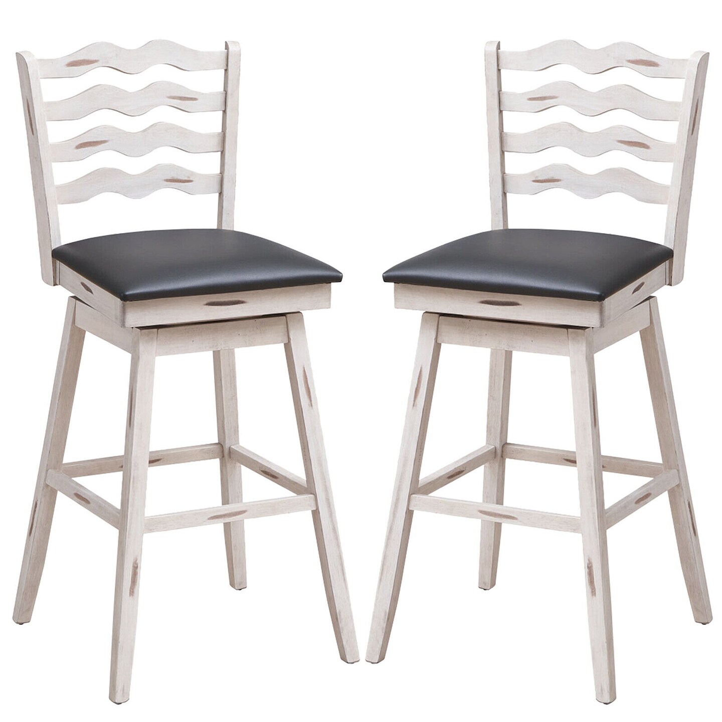 360&#xB0; Swivel Bar Stools with Rubber Wood Frame and Ergonomic Backrest and Footrest-29 inches