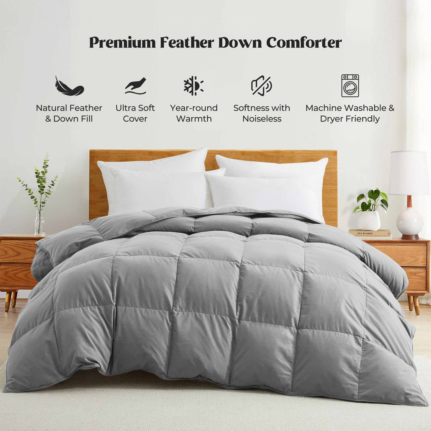 Puredown All Seasons Goose Down Feather Comforter Ultra Soft Comforter with Peach Skin Fabric