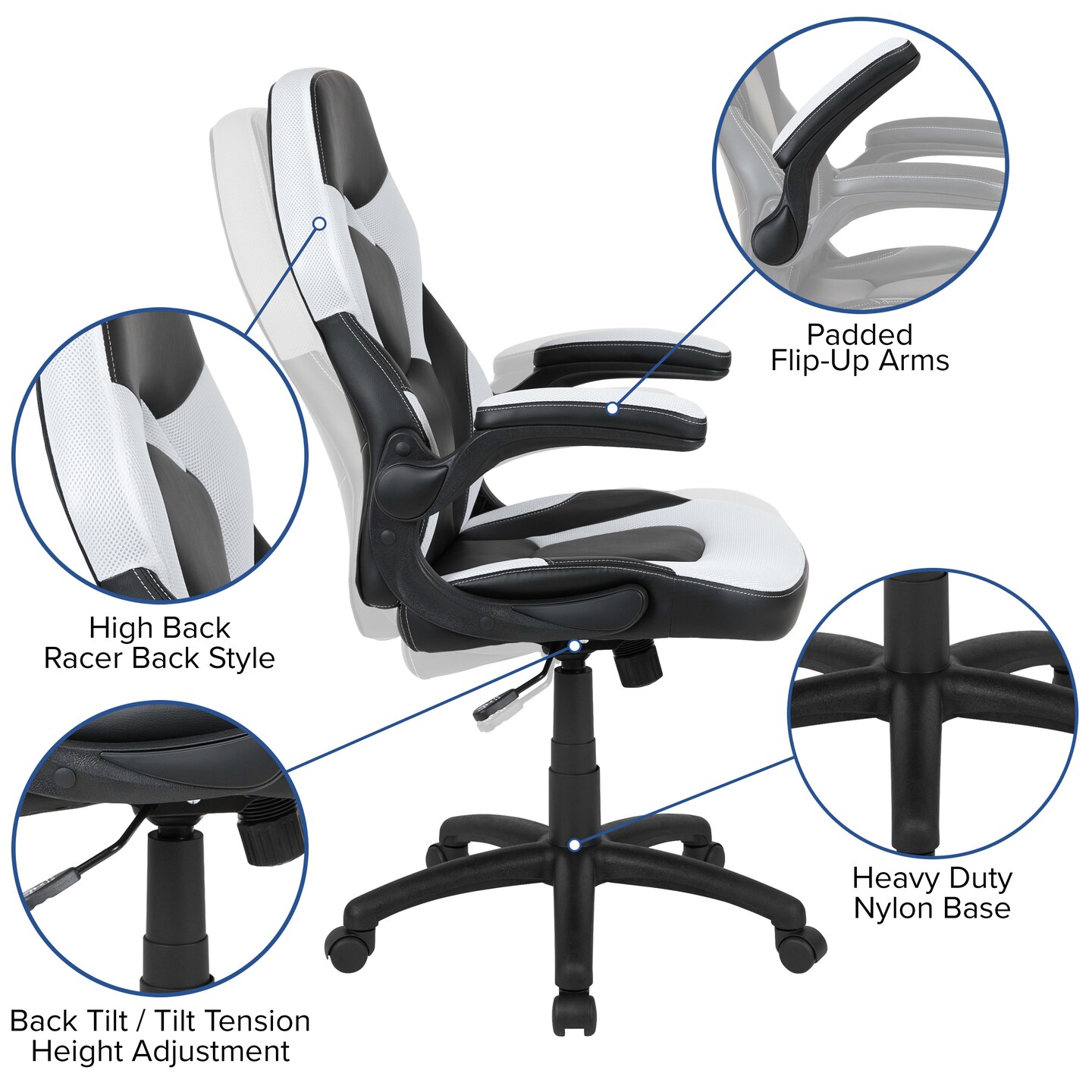 Emma and Oliver Gaming Desk and Racing Chair Set with Cup Holder and Headphone Hook