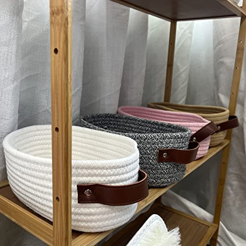 ABenkle Small Woven Basket, Mini Cotton Rope Storage Tiny White Shelf Oval Decorative Toy Dog Cat Basket for Nursery, Kids Room, Empty Gift Baby 10&#x22; x 6&#x22; 4&#x22; XS