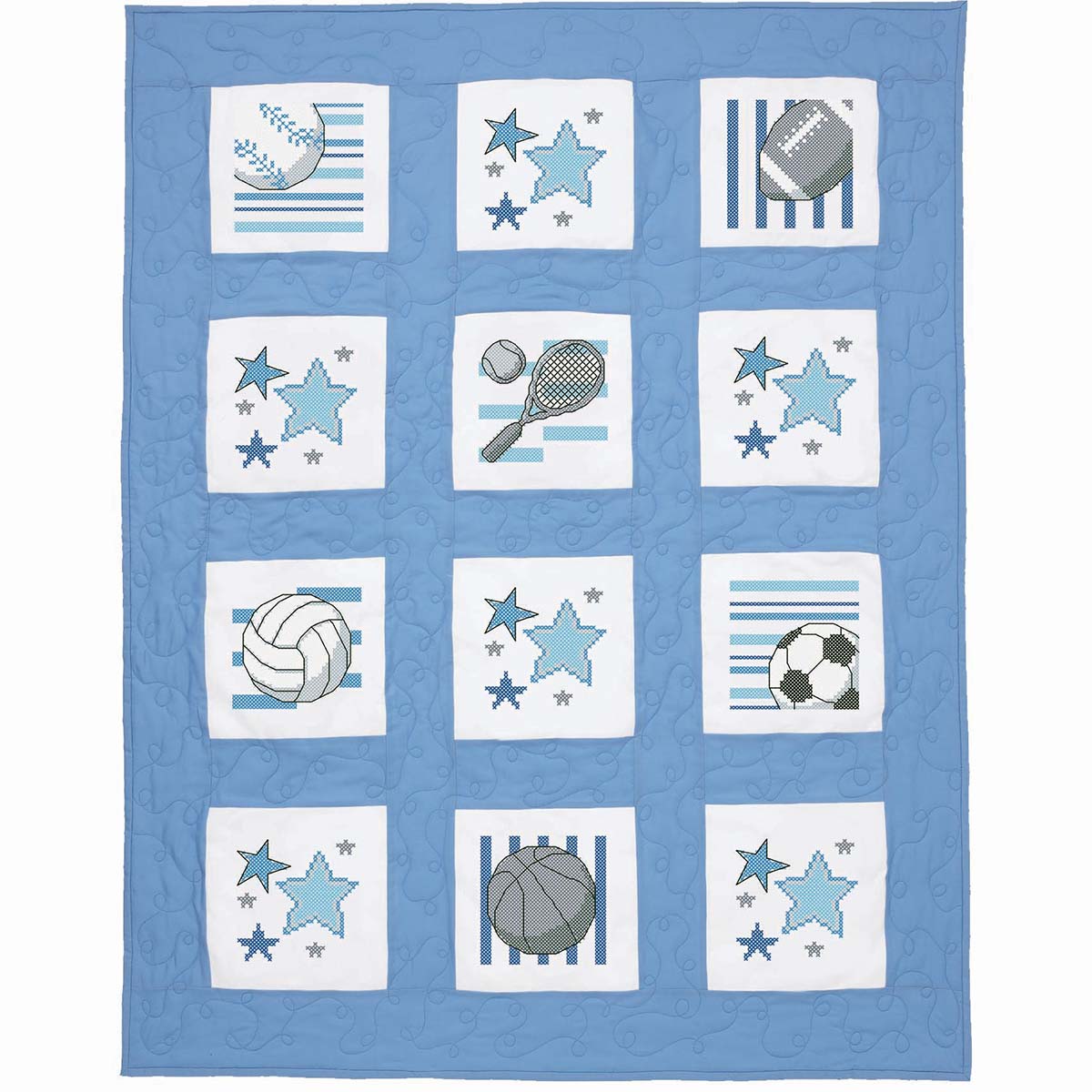 Herrschners  Ultimate Sports Quilt Blocks Stamped Cross-Stitch