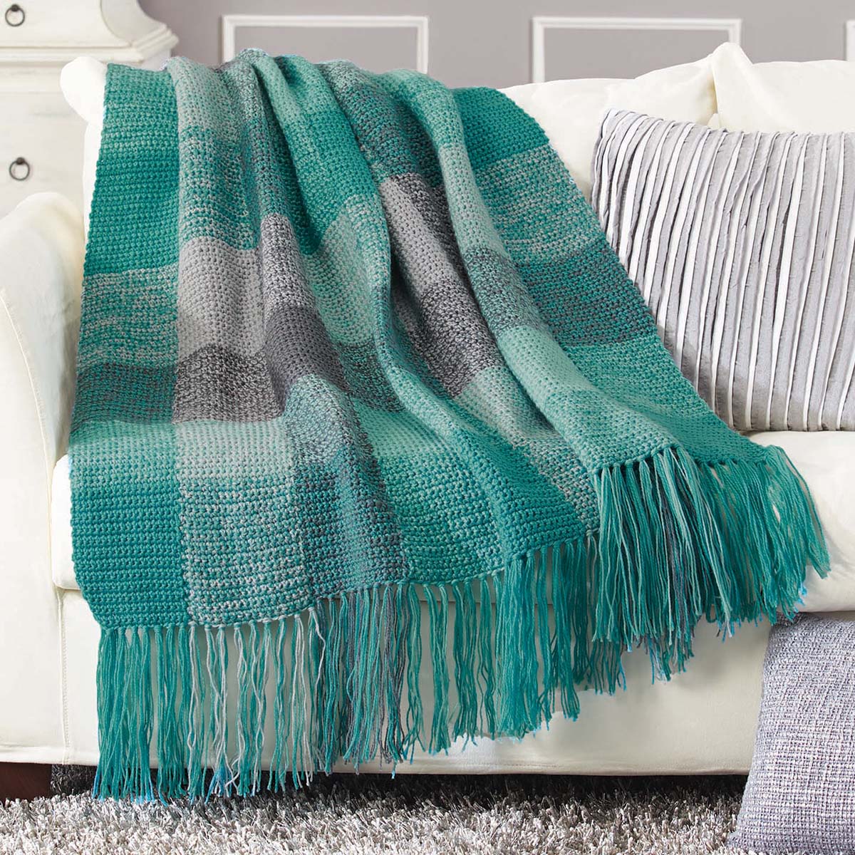 Herrschners  Stormy Skies Plaid Blanket Crochet Kit