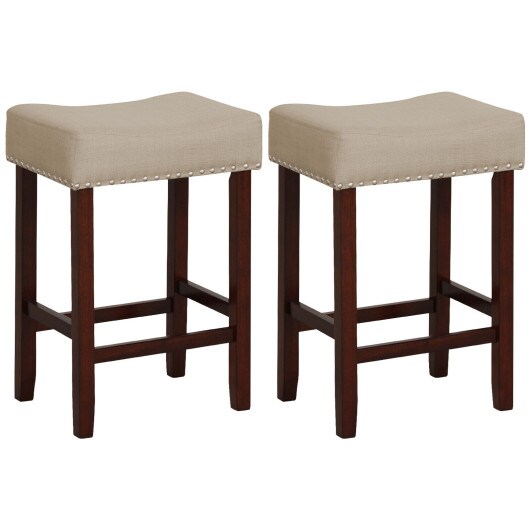 24 Inch Set of 2 Bar Stool with Curved Seat Cushions and Nail Head Trim