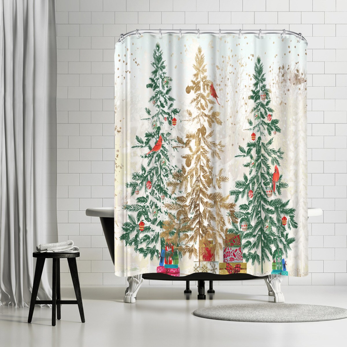 Three Christmas Trees by PI Creative Art Shower Curtain 71&#x22; x 74&#x22;