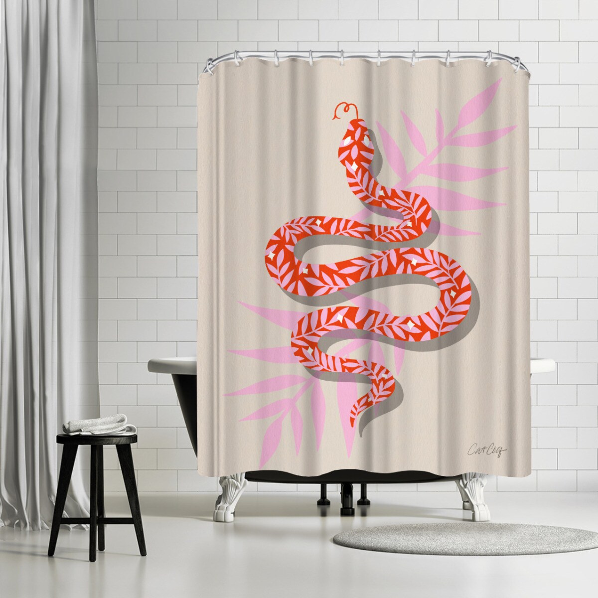 coral pink shower curtain