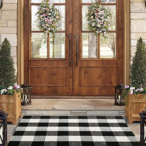 Breezisisan Black White Outdoor Porch Rug Washable Outdoor Mat, Buffalo  Check