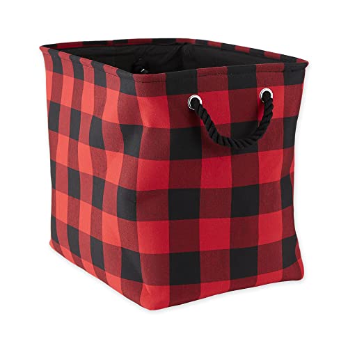 Check Storage Collection Collapsible Bin with Handles, Large Rectangle, 17.5x12x15, Red & Black