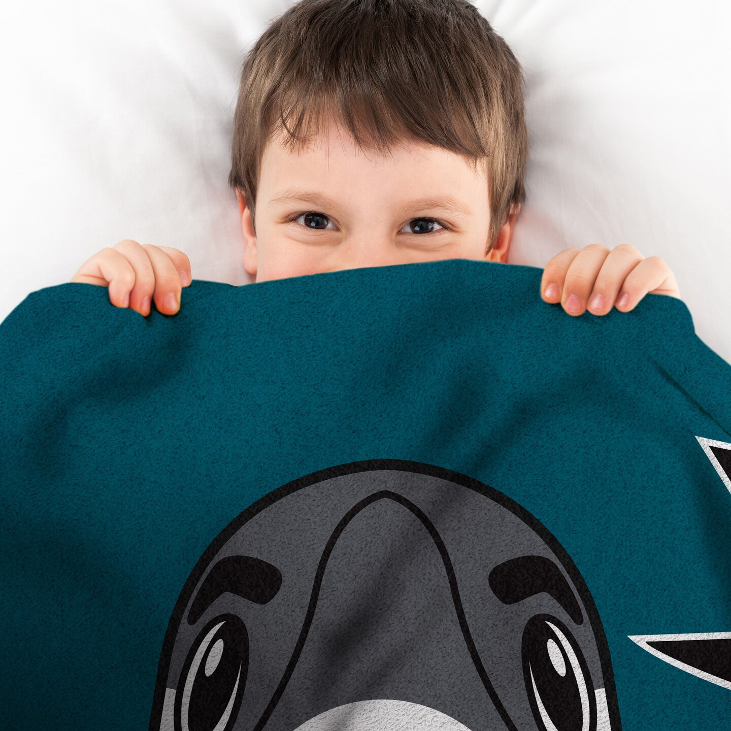 Sleep Squad San Jose Sharks SJ Sharkie Mascot 60&#x201D; x 80&#x201D; Raschel Plush Hockey Blanket