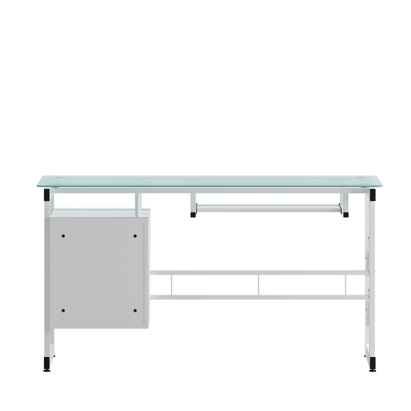Emma and Oliver White Computer Desk with Frosted Glass Top and Three Drawer Pedestal