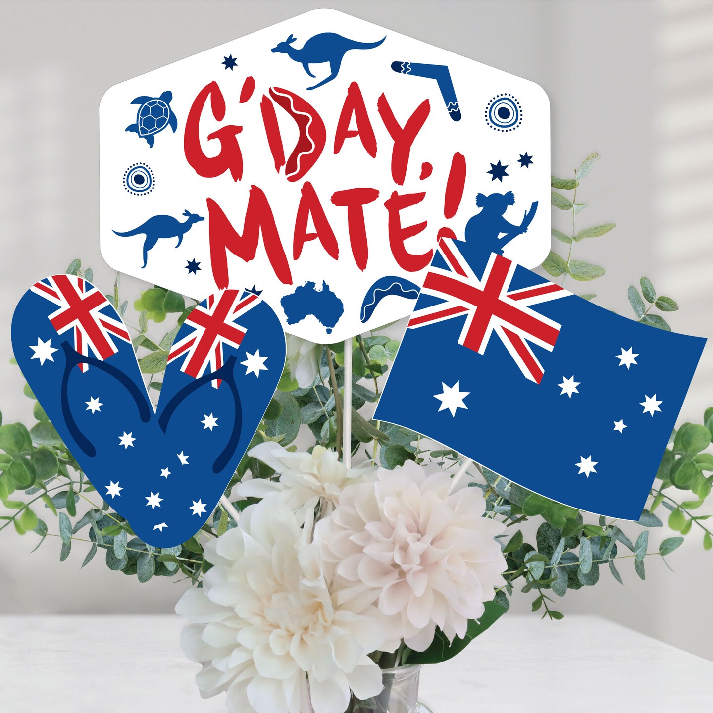 Big Dot of Happiness Australia Day - G'Day Mate Aussie Party Centerpiece Sticks - Table Toppers - Set of 15