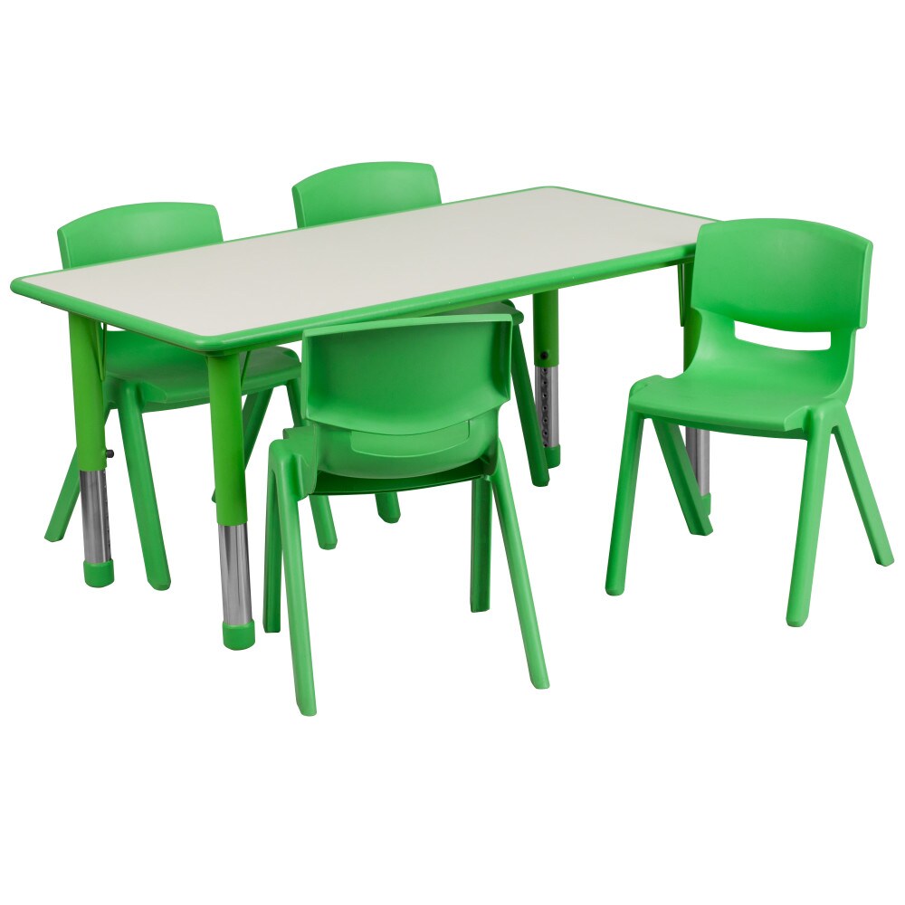 Emma and Oliver 23.625"W x 47.25"L Rectangular Plastic Height Adjustable Activity Table Set with 4 Chairs