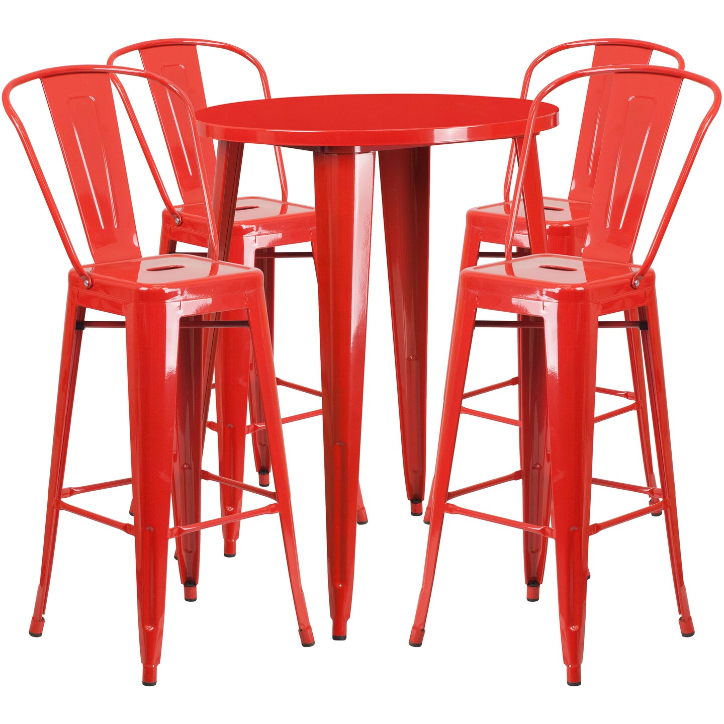 Emma and Oliver Commercial Grade 30" Round Metal Indoor-Outdoor Bar Table Set with 4 Cafe Stools