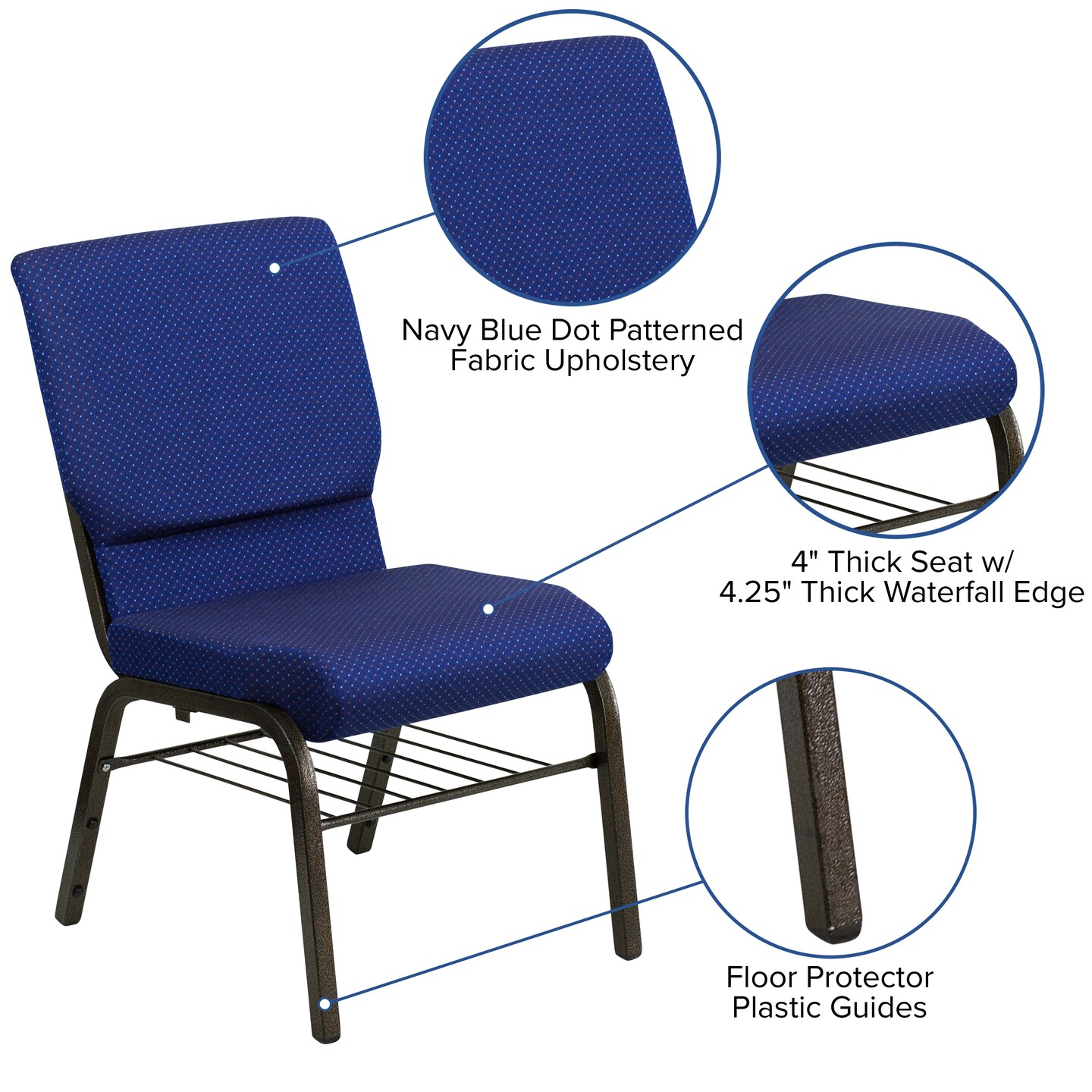 Emma and Oliver Auditorium Chair - 19&#x22; Seat - Book Rack