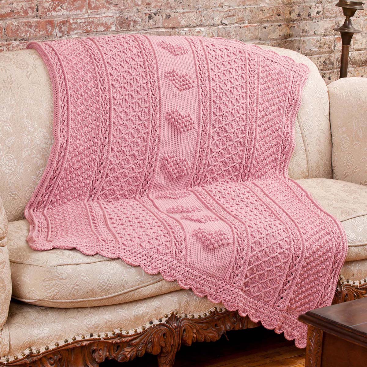 Red Heart  Aran Hearts Throw Crochet Kit