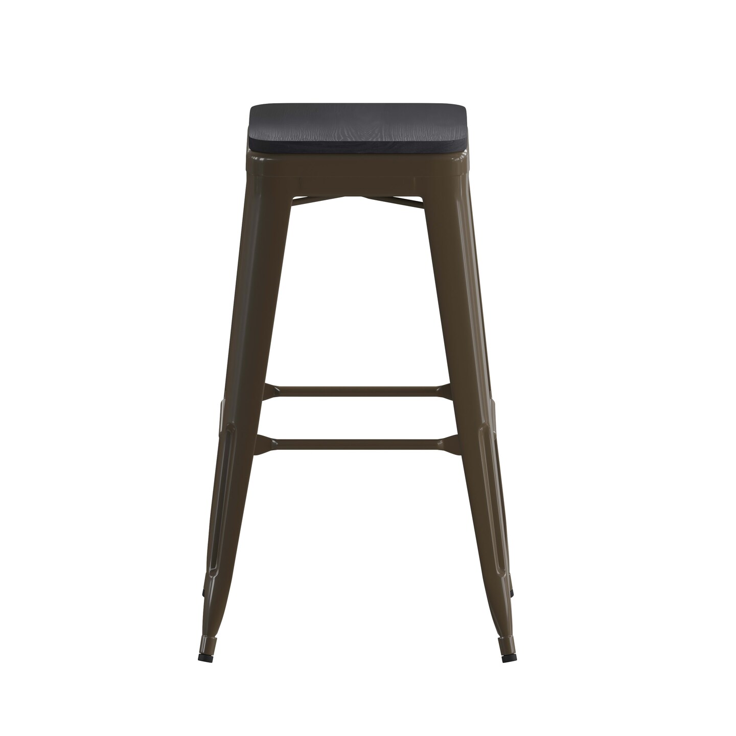 Emma and Oliver Cory Set of Four Backless Metal Stools with All-Weather Poly Resin Seats for Indoor Use Only