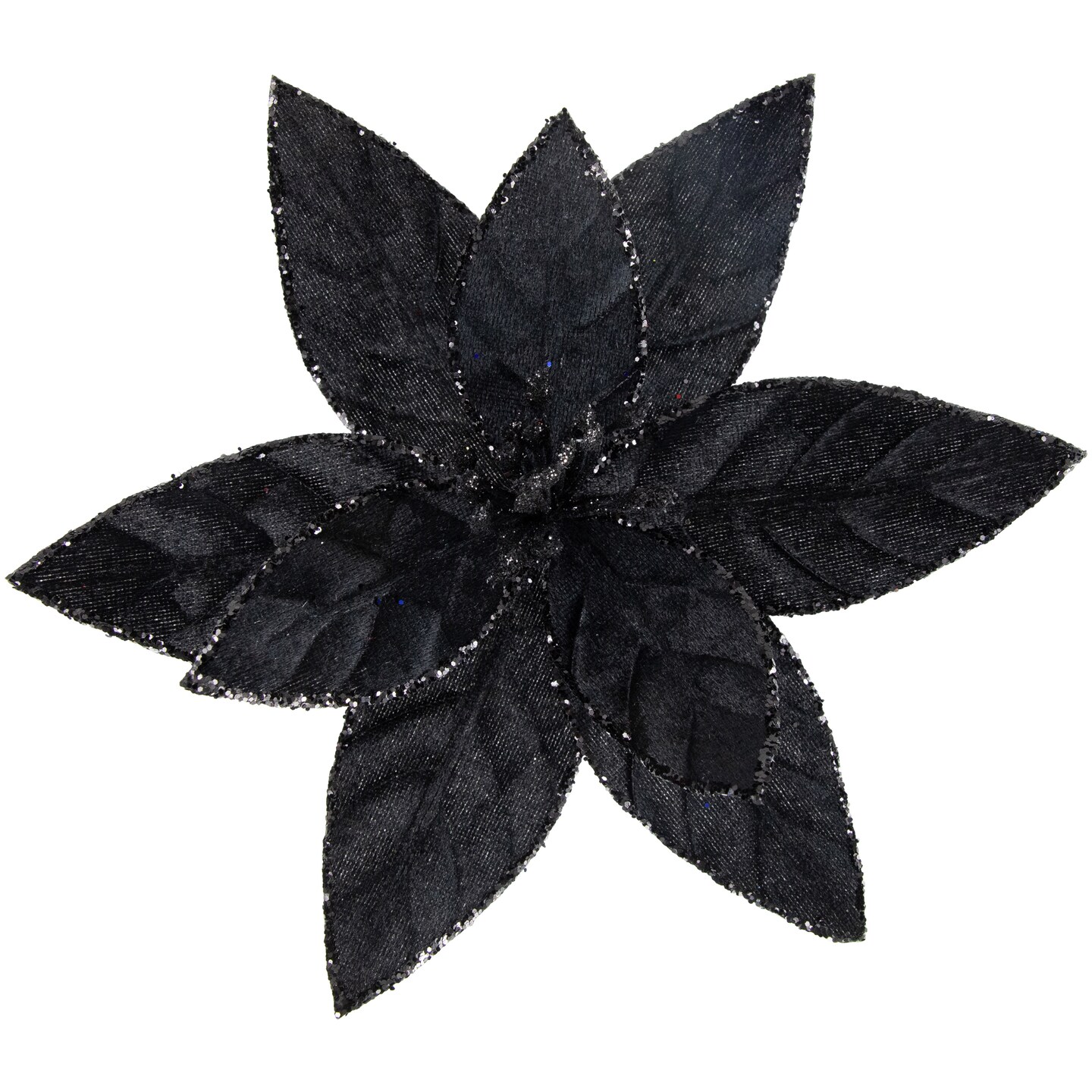 Northlight 10&#x22; Black Glittered Poinsettia Christmas Floral Pick Clip-On Ornament