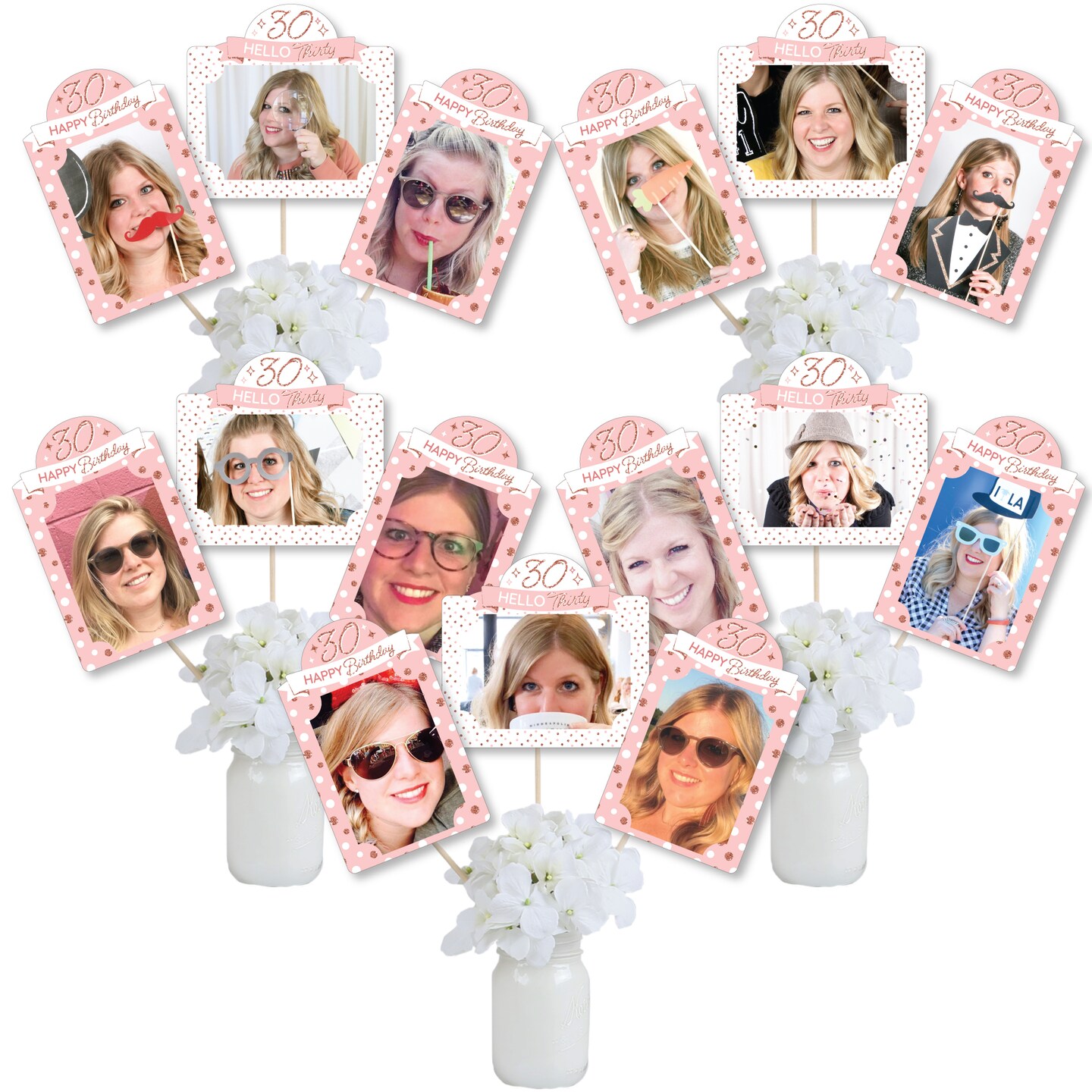 Big Dot of Happiness 30th Pink Rose Gold Birthday Party Picture Centerpiece Photo Table Toppers 15 Pc