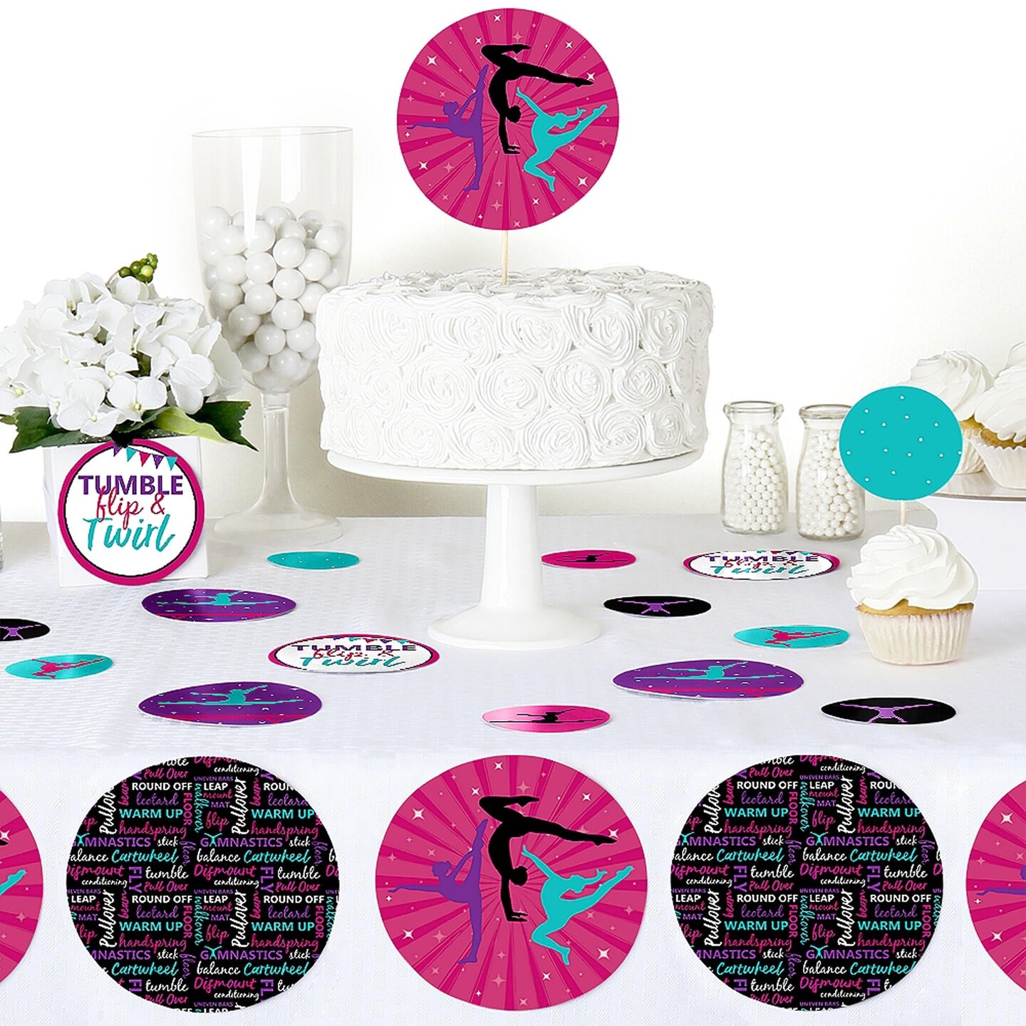 Big Dot of Happiness Tumble, Flip &#x26; Twirl - Gymnastics - Birthday Party Giant Circle Confetti - Gymnast Party Decorations - Large Confetti 27 Count
