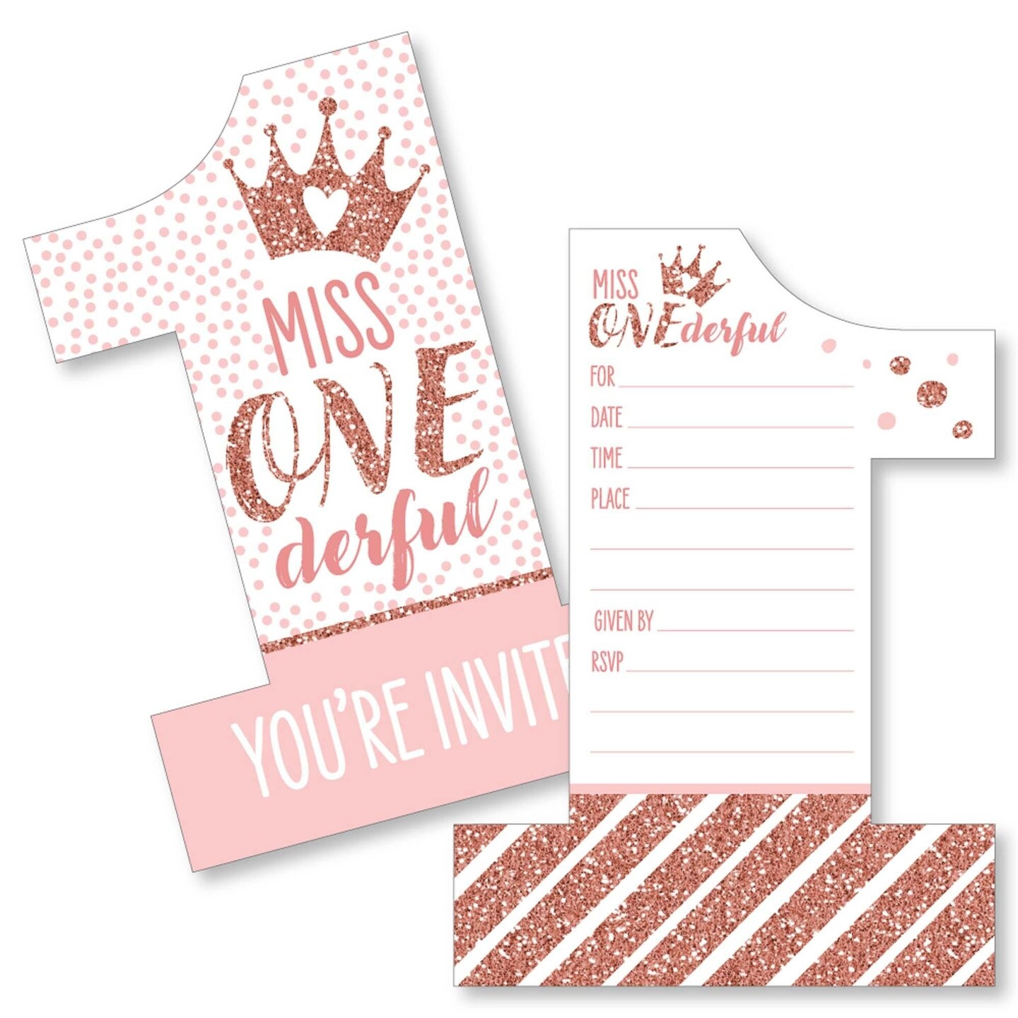 Big Dot of Happiness 1st Birthday Little Miss Onederful - Shaped Fill-In Invites - First Birthday Party Invitation Cards with Envelopes - Set of 12