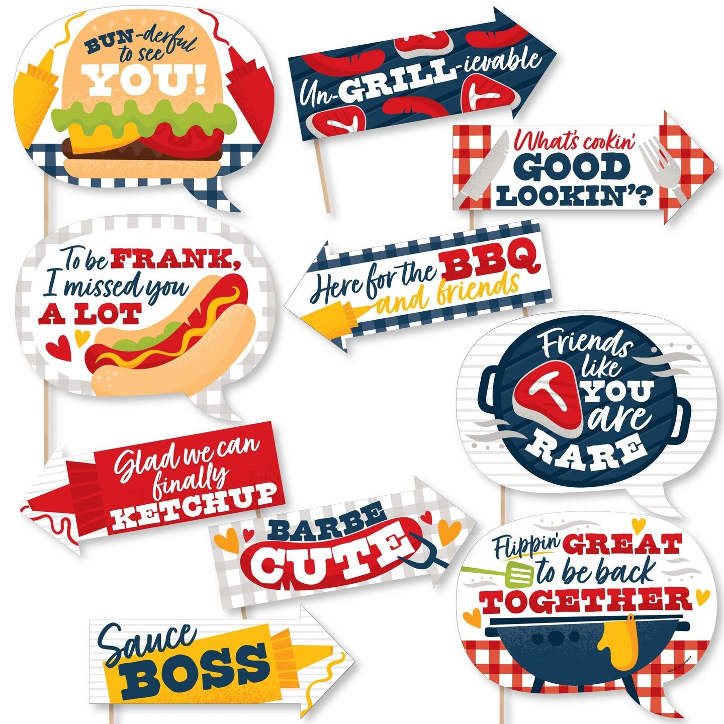 Big Dot of Happiness Funny Missed You BBQ Backyard Summer Picnic Party Photo Booth Props Kit 10 Piece