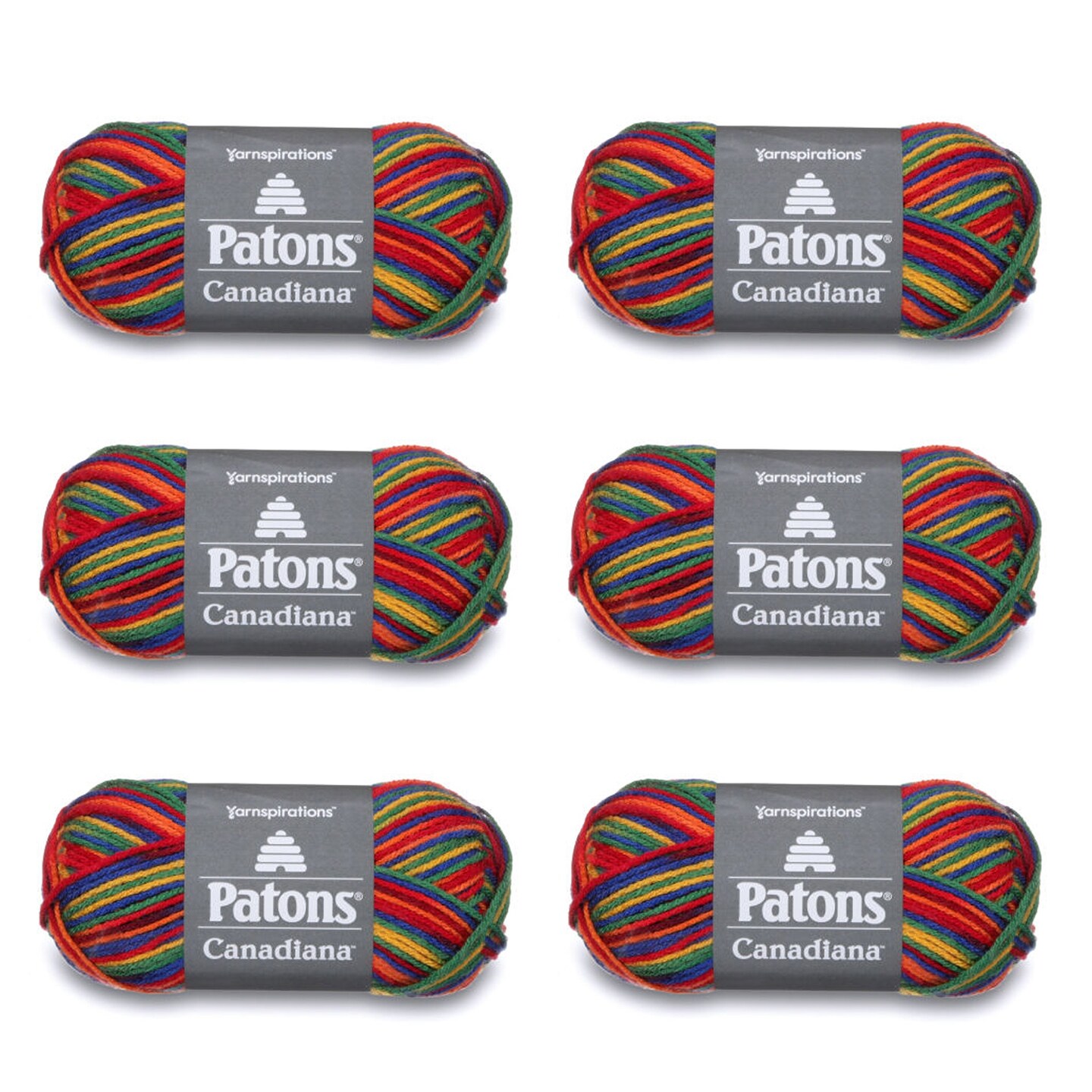 Patons Canadiana Variegates Rainbow Yarn - 6 Pack of 3.5oz/100g - Acrylic - 4 Medium - 190 Yards - Knitting/Crochet