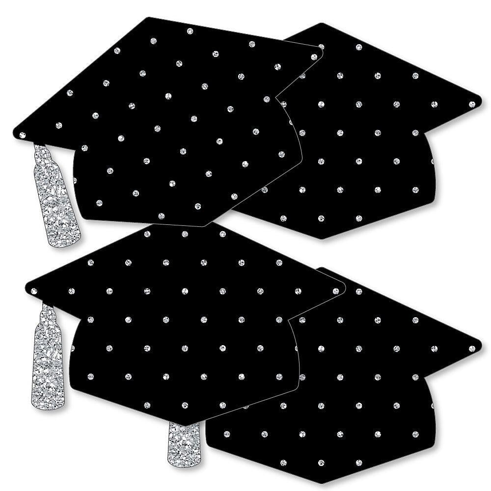 Big Dot of Happiness Silver Graduation Grad Cap Decorations DIY