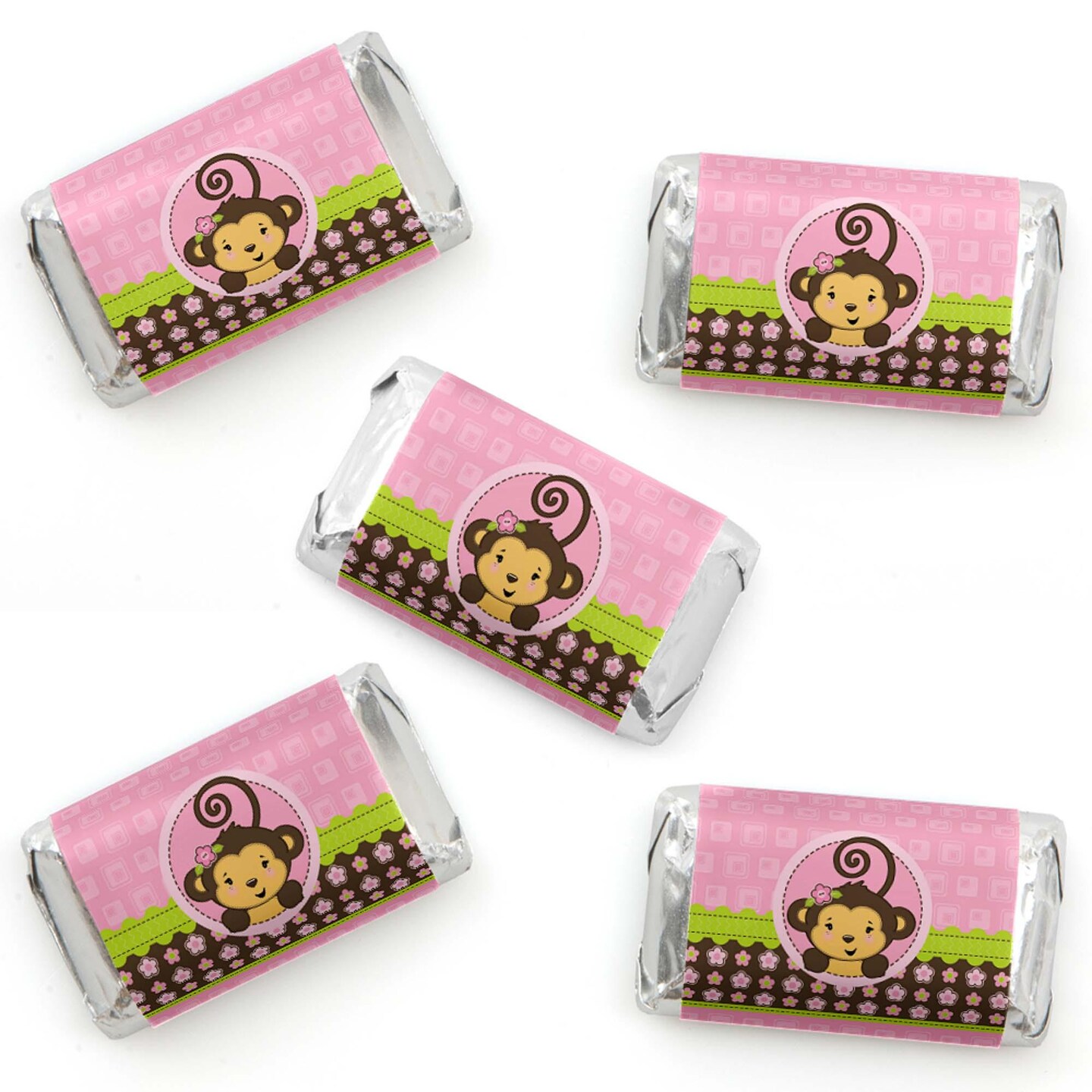 Big Dot of Happiness Pink Monkey Girl - Mini Candy Bar Wrapper Stickers ...