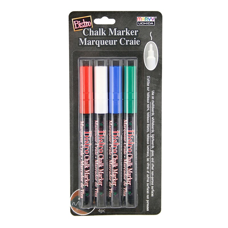 Bistro Chalk Markers, Fine Tip, 4-Color Set, Red, Green, Blue