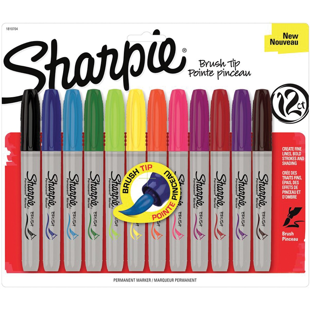 Sharpie Brush Tip Permanent Markers 12/Pkg-Assorted Colors