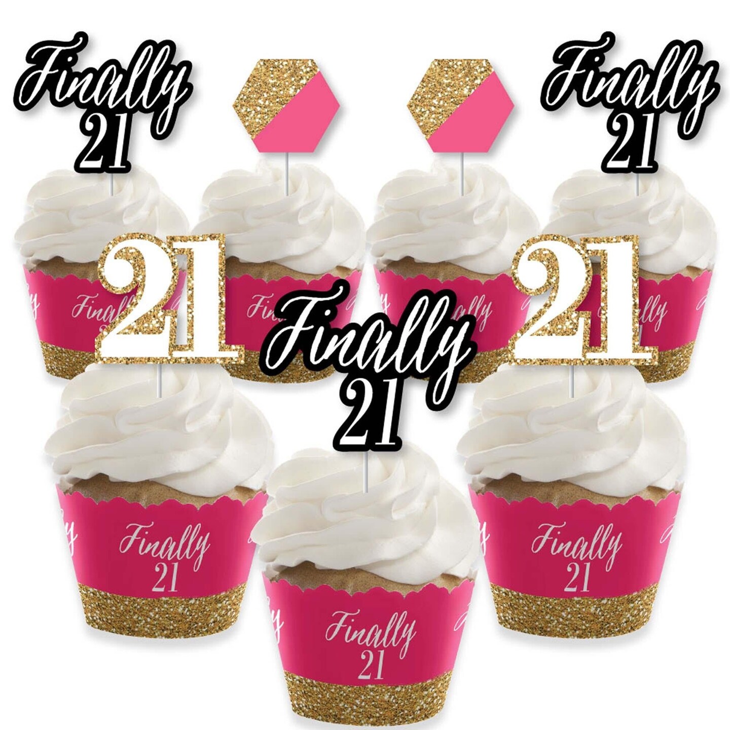 Big Dot of Happiness Finally 21 Girl Cupcake Decoration 21st Birthday Party Cupcake Wrappers